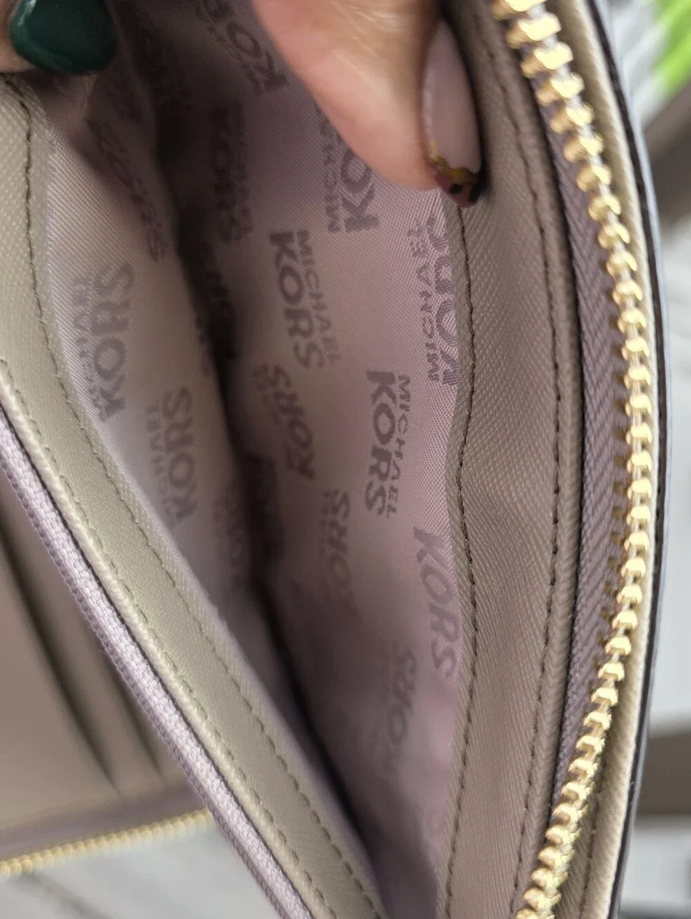 Michael Kors Vintage Taupe Zip-Around Leather Zip Wallet with Gold MK Lock